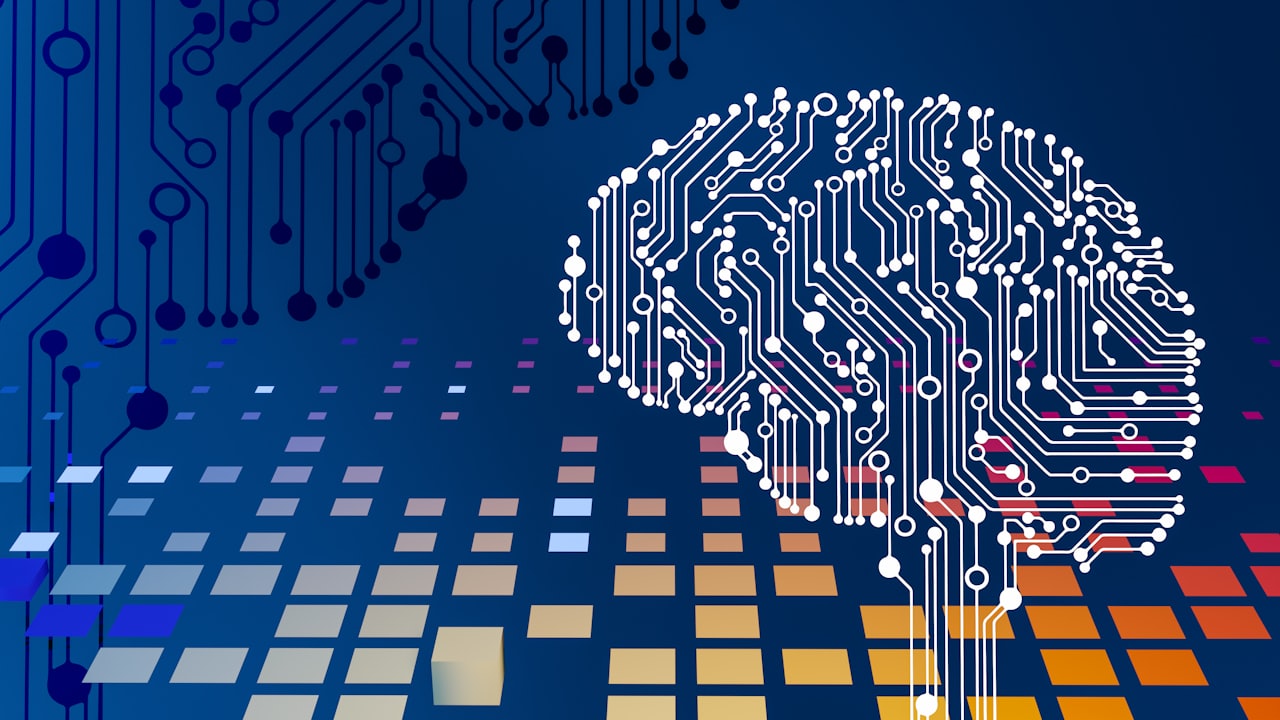 Cerveau dessiné en circuit imprimé symbolisant l'intelligence artificielle